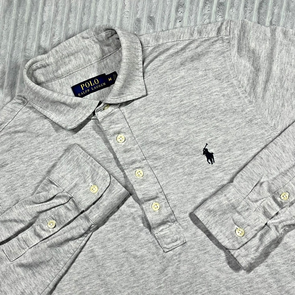 Polo Ralph Lauren Long Sleeve Polo Shirt Mens M Barrel Cuff Box Pleat Lighweight